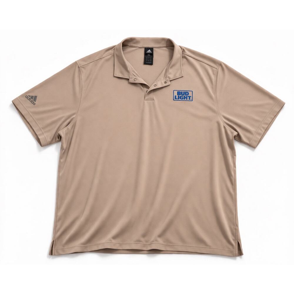 Adidas Bud Light Polo Shirt Mens 3XL Beige Performance Golf Casual Logo